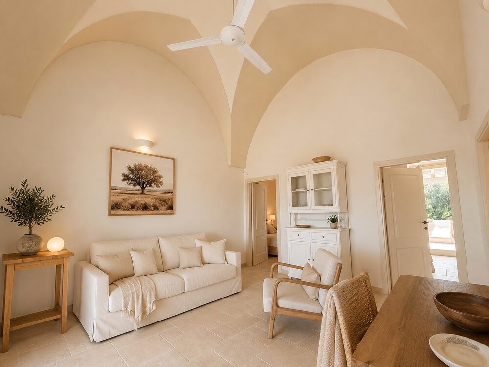The living room beneath the original cross vaults